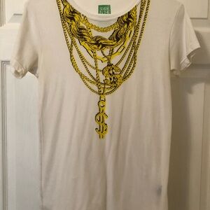 Humorous Short Sleeve Tee with Gold Chain Graphic